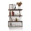 2-In-1 Floating Shelves with Basket, Wall Mounted