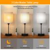 Nightstand Lamps, 3 Modes, White Shade/Black Base, 2 Pieces