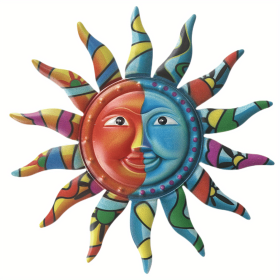 Decorative Sun Wall Art, Vibrant Smiling Sun with Festive Rays