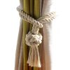 Handmade Cotton Rope Ball Curtain Tiebacks with Tassel, 2-Pieces, Ivory