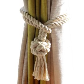 Handmade Cotton Rope Ball Curtain Tiebacks with Tassel, 2-Pieces, Ivory
