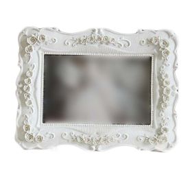 Retro Carved Rose Photo Frame, White Resin, 7.8" x 6"