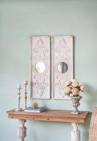 Wooden Wall Art Panels with Mirror Accents, White, Set of 2
