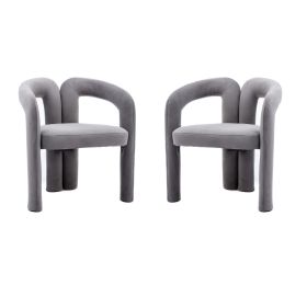 Contemporary Upholstered Barrel Side/Dining Chair, Set of 2, Gray Velvet