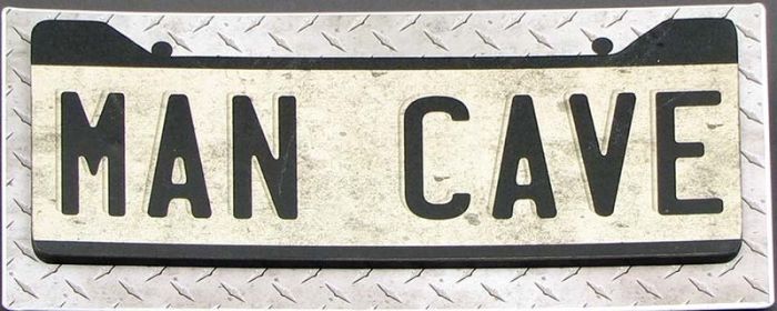 MAN CAVE Sign, Metal on Wood