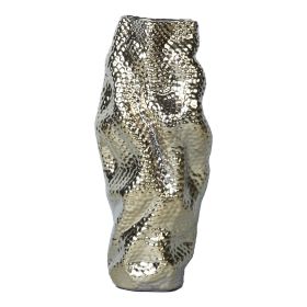 Modern Vase with Gold Texture, 20" Tall, Ceramic
