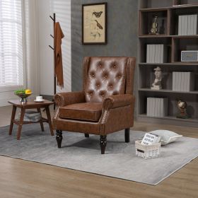 Button Tufted Lounge Armchair, Brown