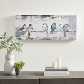 Hand Painted Perched Bird Wood Plank Panel Wall Decor, 30" x 12"