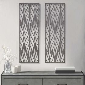 Laser Cut Wood Panel Wall Art, 36" x 12", 2-Piece Set, Grey Finish