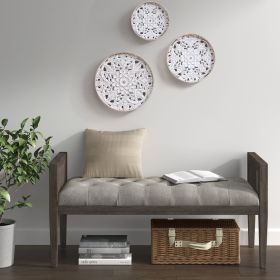 Floral Carved Medallion Wood Wall Decor, 3-Piece Set, Distressed White