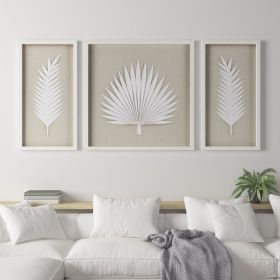 Rice Paper Palm Leaves in Shadowbox, 3-pieces, White Frame