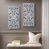Botanical Panel Distressed Carved Wood Wall Decor, 2-Piece Set, Whitewash