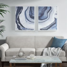 Abstract Canvas Wall , 2-Piece Set, 29.5" x 23.5" each, Blue/White, White Frame