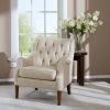 Button Tufted Accent Chair, Cream Linen