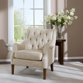 Button Tufted Accent Chair, Cream Linen