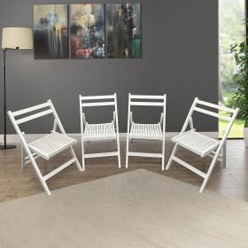 Slatted Wood Folding Chairs, Set of 4, White