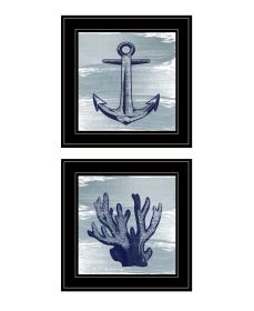 "Beach Coastal Collection" Wall Art Print, 2 Piece Set, 15" x 15", Black Frame