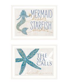 "Mermaid Kisses Starfish Wishes" Wall Art Print, 2-Pieces, White Frame