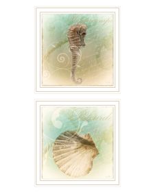 "The Sea III & Sea IV" Wall Art Print, 2 Piece Set, 14" x 14", White Frame