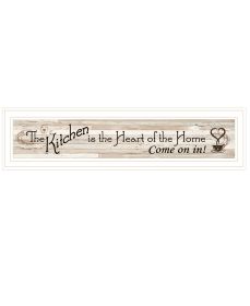 "Kitchen is the Heart of the Home" Wall Art Print, 33" x 9", White Frame