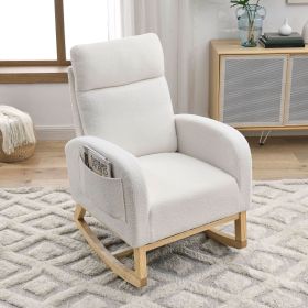 High Backrest Arm Rocking Chair, 27.6" W, Teddy Fleece, Ivory