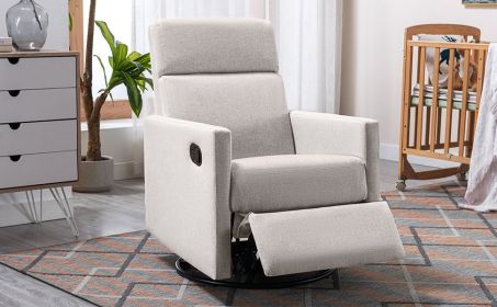 Upholstered Swivel Gliding Rocking Recliner, Tan