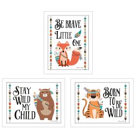 "Be Brave Little One" Wall Art Prints, 3 Piece Set, 18" x 14", White Frame