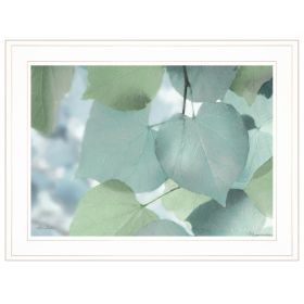 "Aqua Leaves" Wall Art Print, 21" x 15", White Frame