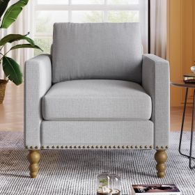 Classic Linen Accent Armchair, Bronze Nailhead Trim, Light Gray
