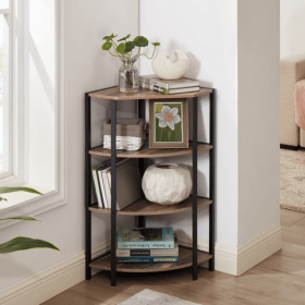Corner Display Shelf, 4-Tier, Black Frame/Wood Shelving