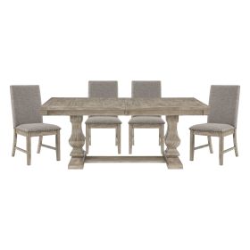 Traditional Dining Table w/ Extension Leaf and 4 Chairs, Brownish Gray