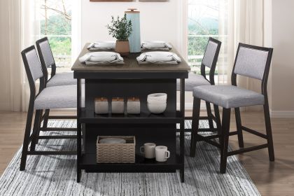 Counter Height Dining Table Set with 4 Upholstered Chairs, Black / Gray