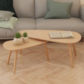 Coffee Table Set, 2 Pieces, Solid Pinewood, Light Brown