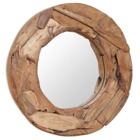 Round Decorative Mirror, 23.6", Natural Teak
