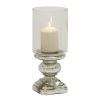 Handmade Turned Style Pillar Hurricane Lamp with Faux Mercury Glass Finish, 14"