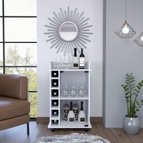 Vegas Bar Cart, Two Tier Glass Door Cabinet, Six Wine Cubbies