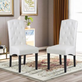 Button Tufted Dining Chair, PU Leather, White