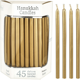 Aviv Judaica Drip Less Hanukkah Candles, 5.75" Tall, Metallic Gold, Set of 45