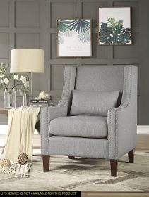 Modern Traditional Upholstered Accent Chair, Nail-head Trim, Light Gray
