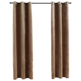 Blackout Curtains with Rings, 2 Panels,  37" x 63", Beige Velvet