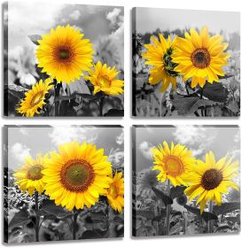 Sunflower Wall Art Print, 4-Piece Set, 12" x 12", Frameless