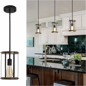 Vintage Metal Cage Pendant Light with Adjustable Length, Black