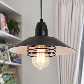 Farmhouse Hanging Pendant Light, Black Metal