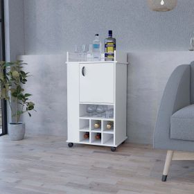 Reese Bar Cart with Casters Six Wine Cubbies, White Finish