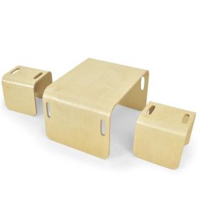 Kids Wooden Table and Chair Set, 3 Piece, Birchwood