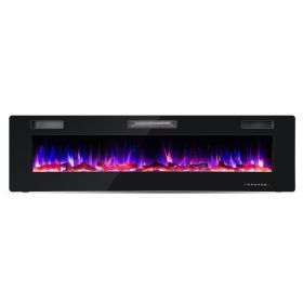 Ultra-Thin Electric Wall Fireplace with Crystal Log Decoration, 68"