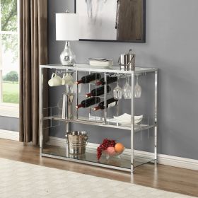 Contemporary Chrome and Glass Wine Rack, 38.98" x 15.35" x 32.87", Silver