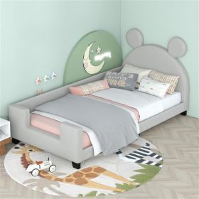 Upholstered Daybed, Mouse Ears Headboard, Twin Size, Gray