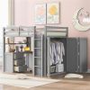 Loft Bed with Drawers, Desk and Wardrobe, Full size, 78.3" x 56.7" x 65", Gray