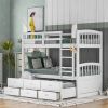 Twin over Twin Bunk Bed with Trundle and Drawers, White